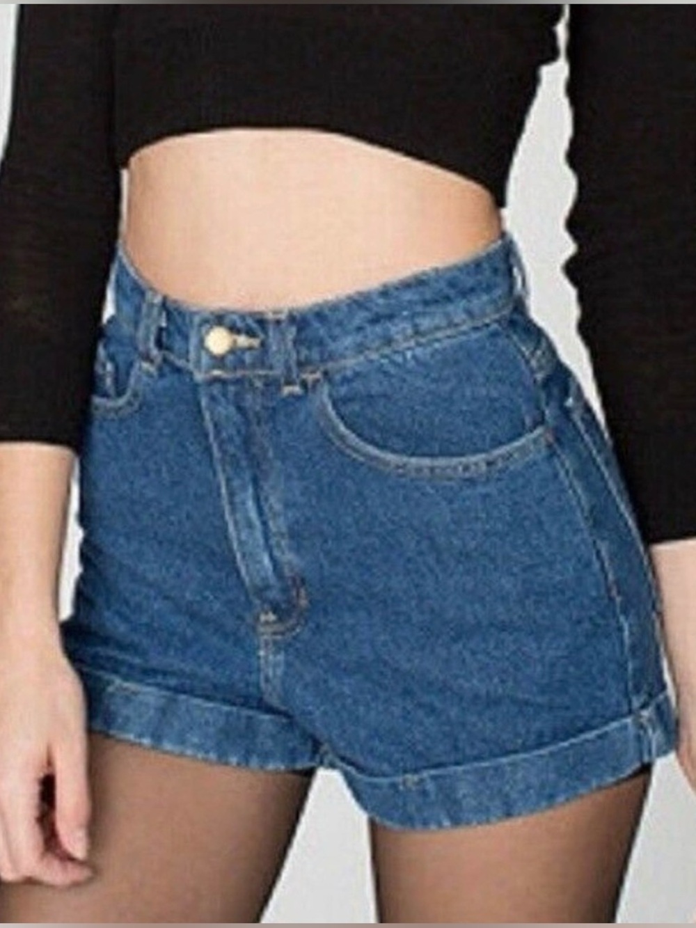 American Apparel High Waisted Cuffed Denim Shorts Size 29